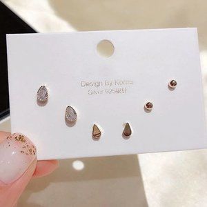 [3 Pairs] 925 Sterling Silver Diamond Earrings J
